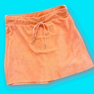 Paperoc | Pink Coral Terry Cloth Y2K Mini Skirt | Size Large